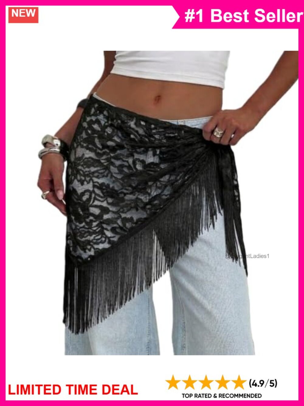 Lace Fringe Hip Scarf Self-Tie Waist Wrap Cover Up